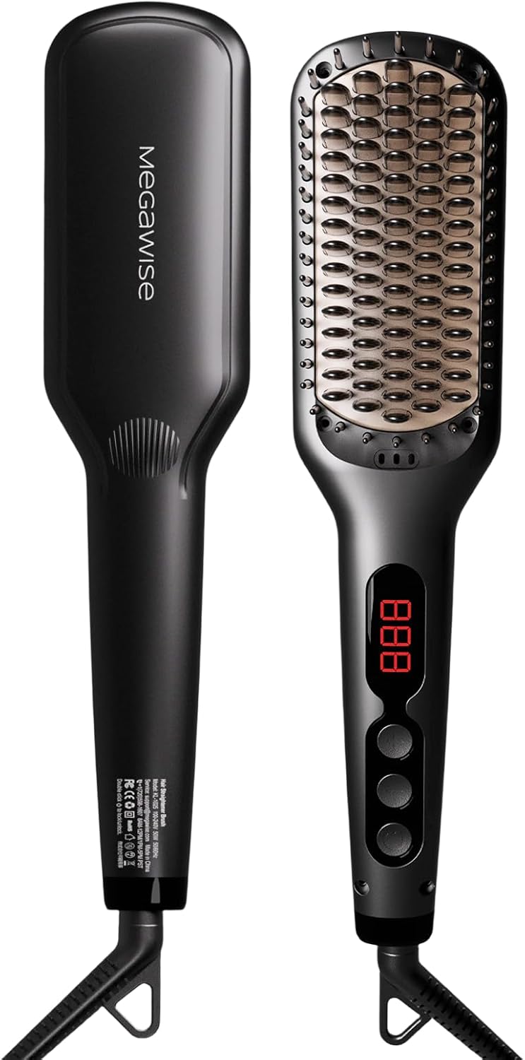 ✨ Megawise Ionic Hair Straightener Brush – Smooth, Sleek, Salon-Perfect Hair at Home! 💕