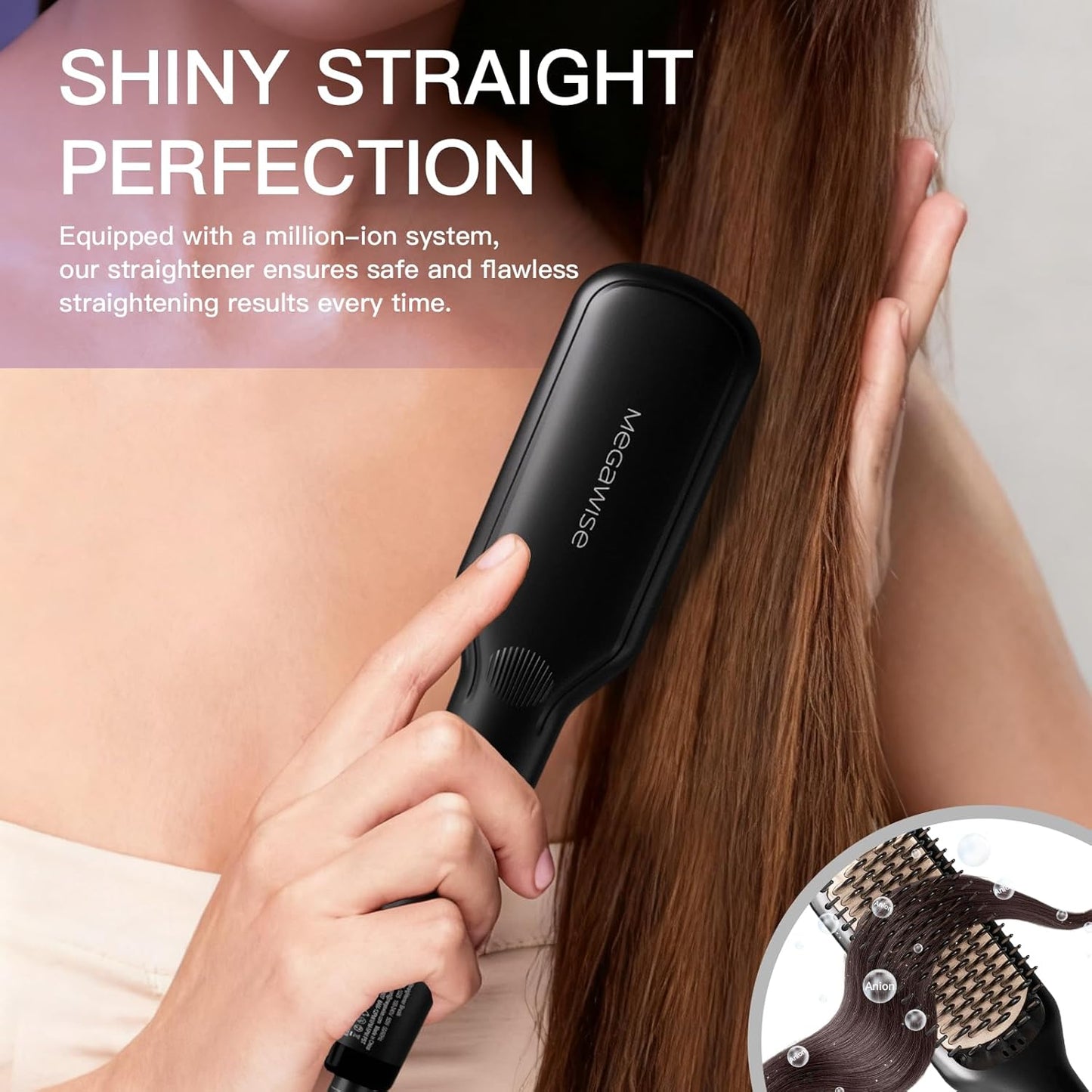 ✨ Megawise Ionic Hair Straightener Brush – Smooth, Sleek, Salon-Perfect Hair at Home! 💕