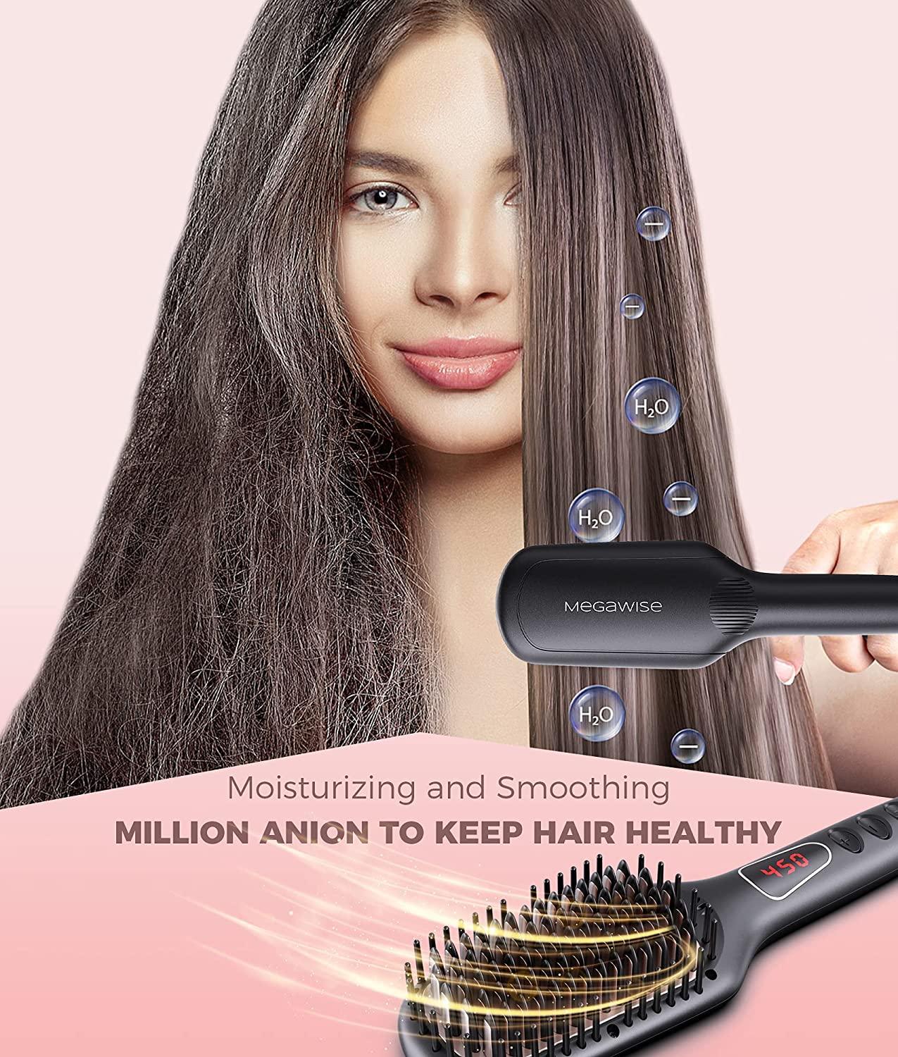 ✨ Megawise Ionic Hair Straightener Brush – Smooth, Sleek, Salon-Perfect Hair at Home! 💕