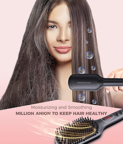 ✨ Megawise Ionic Hair Straightener Brush – Smooth, Sleek, Salon-Perfect Hair at Home! 💕