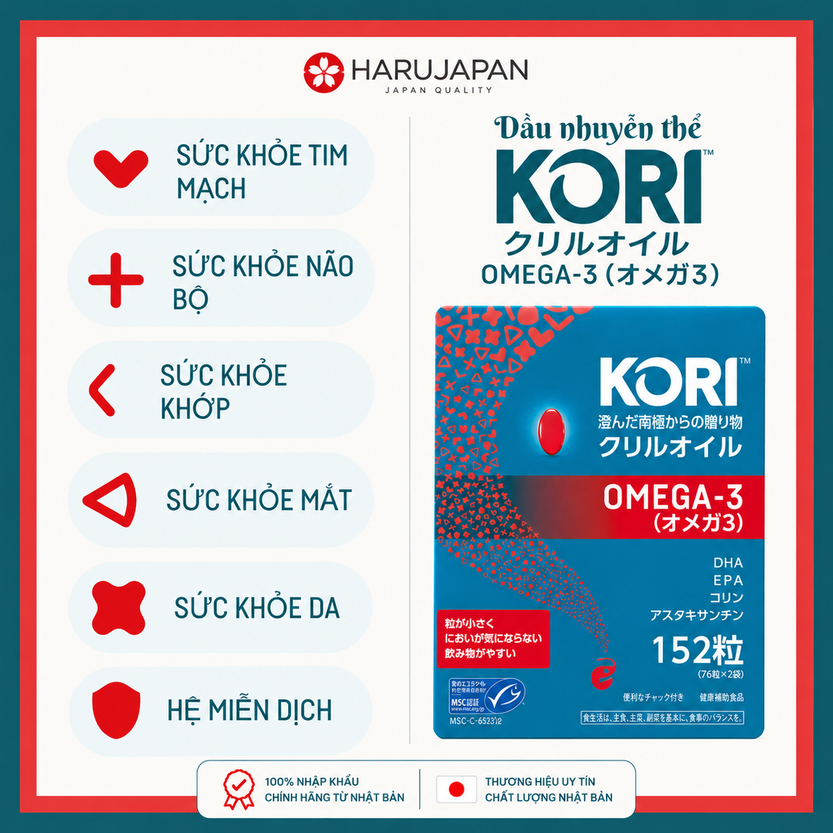 KORI Krill Oil Omega-3 – 152 Capsules | Made in Japan