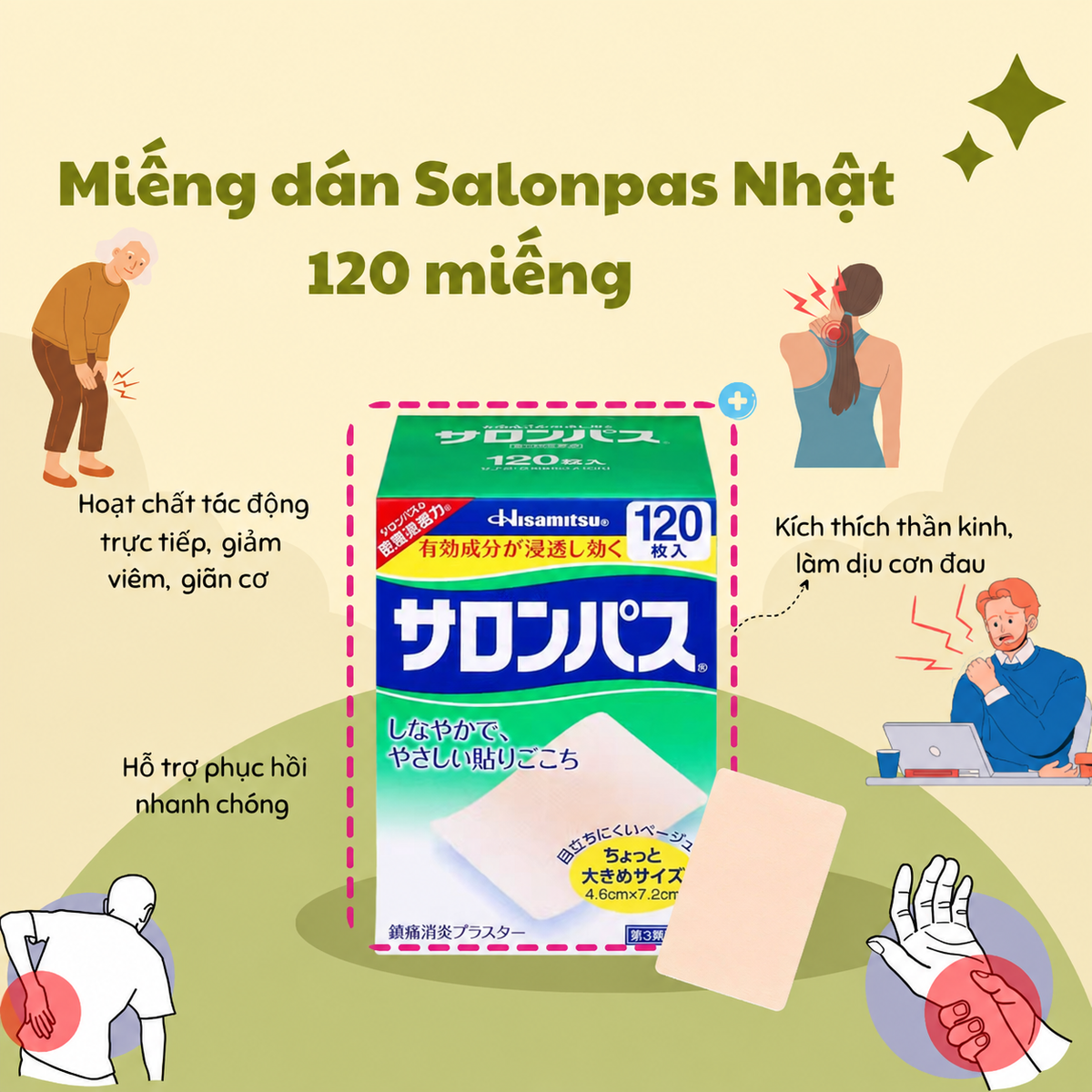 Hisamitsu Salonpas Pain Relief Patches – 120 Patches | Made in Japan